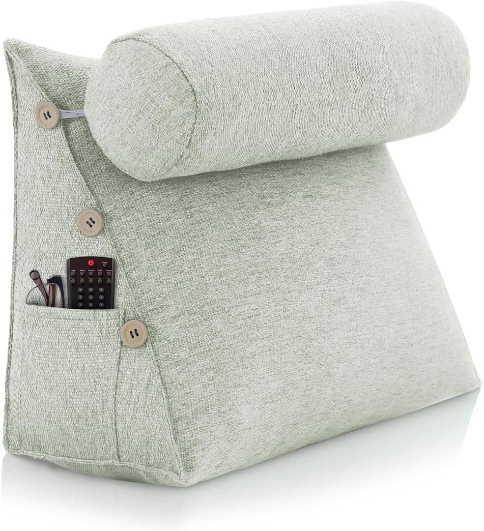 Bed Wedge Reading Pillow, Adjustable Reading Throw Cushion Triangular Pillow Wedge Couch Pillow for Lumbar Neck Back Support Pillow with Removable Linen Cover (60CM)