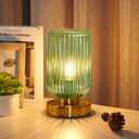 LightRound Cordless Table Lamp for Bedroom, 7500mAh Rechargeable Battery Operated Lamp, Modern Touch Dimmable Wireless Lamp Gold Base Green Glass Shade for Living Room, Desk, Led Bulb Included