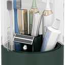 YOOLENS Toothbrush Holder with Cover 360 Rotating 4 Compartments Bathroom Toothpaste Electric Toothbrush Organizer, Dark Green