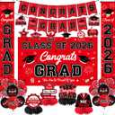Graduation Decorations Red and Black Party Decor Set include Congrats Grad Banner Graduation Backdrop Class of 2026 Balloons Party Supplies