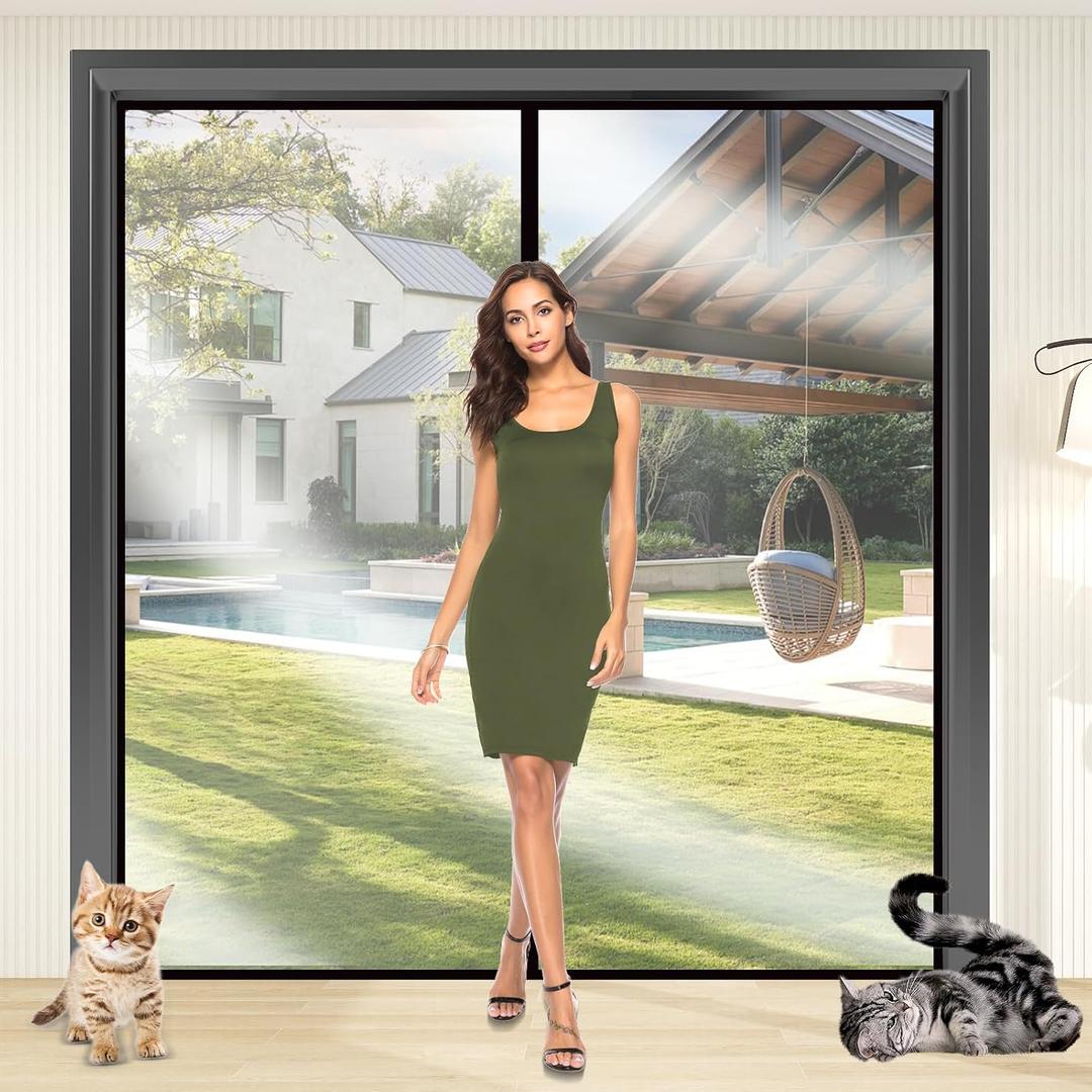 Transparent Insulated Door Curtain, Sunmoxia Magnetic Thermal Insulated Door Screen Auto Closer Screen Door for Kitchen, Bedroom, Air Conditioner Room, Fits Door up to 72" x 80"