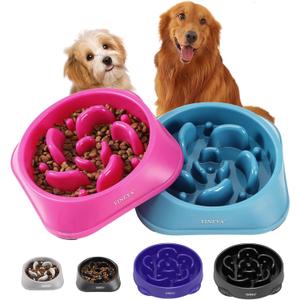 2PCS Slow Feeder Dog Bowls, Pet Supplies That Slow Down Eating, Pet Food Bowls, Maze Dog Puzzle Feeder for Medium Breed (A - DarkBlue & RoseRed)