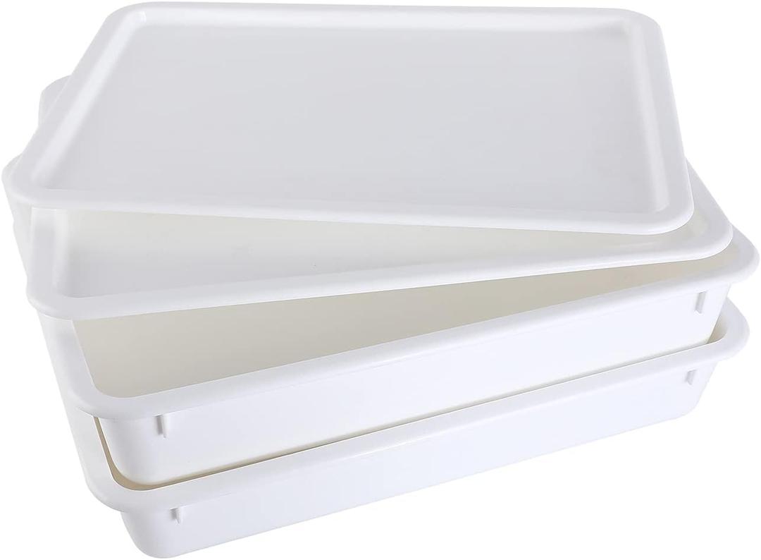GSM Brands Pizza Dough Proofing Box - Stackable Commercial Quality Trays with Covers (17.25 x 13 Inches) - 2 Trays and 2 Covers, 17.25 x 13 x 3.54 inches