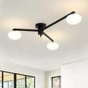Mid Century Sputnik Ceiling Light, 3-Lights Black Off Center Light Fixture