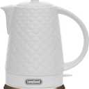 LONGSEED Ceramic Electric Kettle, 1.5L/1200W Boil Water Quickly and Easily with BoilDry Protection Auto Shut Off, Detachable Swivel Base, White Relief Carving