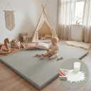 Huloo Sleep Baby Play Mat 74x50 Inches, 1.3" Thick Padded Waterproof Floor Cushion & Playpen Mat with Vegan Leather, Non-Slip & Non-Toxic Nursery Rug for Infants, Toddlers & Kids(Grey)