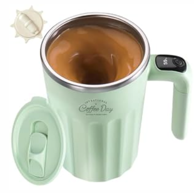 TLINNA Drink Stirrer, Self Stirring Mug, Self Stirring Coffee Mug, Suitable for Coffee, Milk, Cocoa and Other Beverages Stainless Steel Vacuum Insulated Tumbler with Lid (Matcha Green, 12 Ounces)