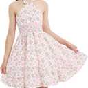 EXARUS Girls Dresses Teen Halter/Puff Sleeve/Spaghetti Strap Smocked Floral Summer Casual Dress