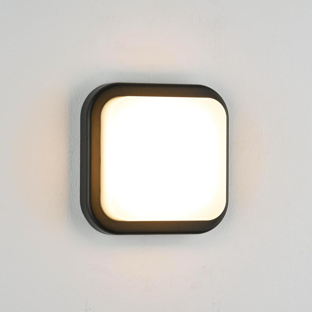 LANFU LED Modern Square Outdoor Wall Sconce Light 3000K Outside Light for House Patio, Black Warm White, IP64 Waterproof Exterior Wall 7inch