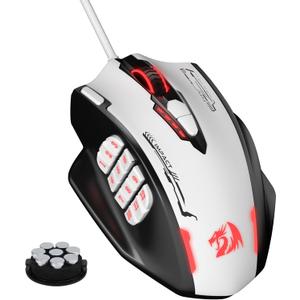Redragon M908 Impact RGB MMO Gaming Mouse, Optical Wired Ergonomic Mouse with Max 24,000 DPI, High Precision, 18 Programmable Macro Shortcuts, Comfort Grip, Black & White