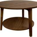 2-Tier Round Coffee Table Wood Nesting Side Table (Walnut, 28x28x18)