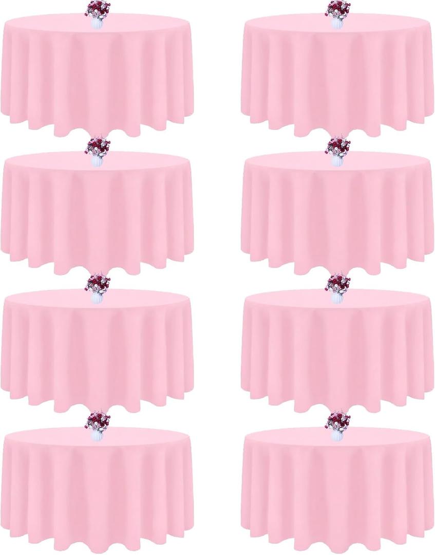 8 Packs 90 Inch Pink Tablecloth Round Tablecloth for Circle Tables, Washable Polyester Table Cloth, Wrinkle Resistant Round Cover for Spring Wedding Party Banquet Dining