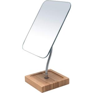YEAKE Flexible Gooseneck Bamboo Vanity Makeup Mirror,360Rotation 8" Large Frameless, Folding Portable Table Desk Mirror with Stand for Bathroom Shaving Make Up, Rectangle