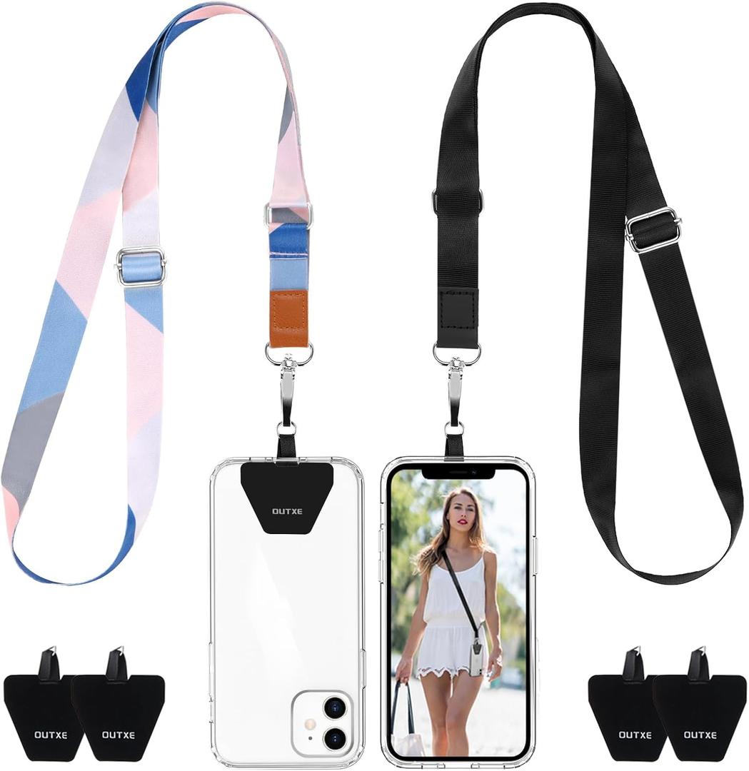 OUTXE Phone Lanyard- 2-Pack Adjustable Neck Strap, 4 Pad, Nylon Cell Phone Lanyard Compatible with All Smartphone
