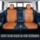 Carlimeki Leather Seat Covers Custom Fit for Maverick 2022-2026, Compatible with XL, XLT, Lobo, Lariat, Tremor Model - Armrest Covers Included - Faux Leather, Fully Covered, Fit Like a Glove, Desert Brown & Navy Blue