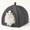 Bedsure Cat Beds for Indoor Cats - 2 in 1 Cat Cave House Tent for Kittens and Small Pets with Removable Washable Cushioned Pillow, Foldable Kitten Hideaway with Non-Slip Bottom, Dark Grey, 16 inches