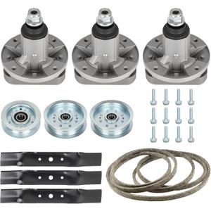 48" Deck GY20050 Spindle Rebuild Kit for John Deere L120(2002-2004) L130, Include 3 Spindles GY20785, 3 Blades GY20568, 1 Idler GY22082 GY20629, 2 Idlers GY22172 GY20067, 1 139" Belt GX20305 GY20571