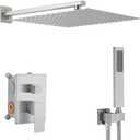 Brushed Nickel Shower System 16 Inch Bathroom Luxury Rain Mixer Shower Combo Set Wall Mounted Rainfall Shower Head and Handheld System Shower Faucet Set Rough-in Valve Body and Trim Kit