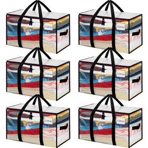 BAGAIL Heavy Duty Moving Bags with Strong Handle, Extra Large Moving Boxes, Storage Tote for Clothes, College Moving Supplies(Black, 2 Pack), 80L-6pack-Standard