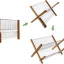 HTB Dish Drying Rack 2 Tier,Collapsible Stainless Steel & Teak Wood Dish Drying Rack,Foldable Dish Drainer for Plates,Cups,Kitchen Counter,Home,Apartment