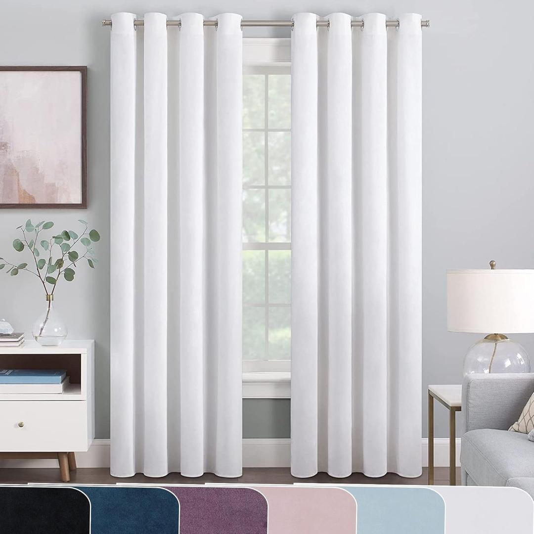 Eclipse Aurelia Velvet Room Darkening Grommet Noise Reduction Window Curtains (2 Panels), 52 in x 84 in, White