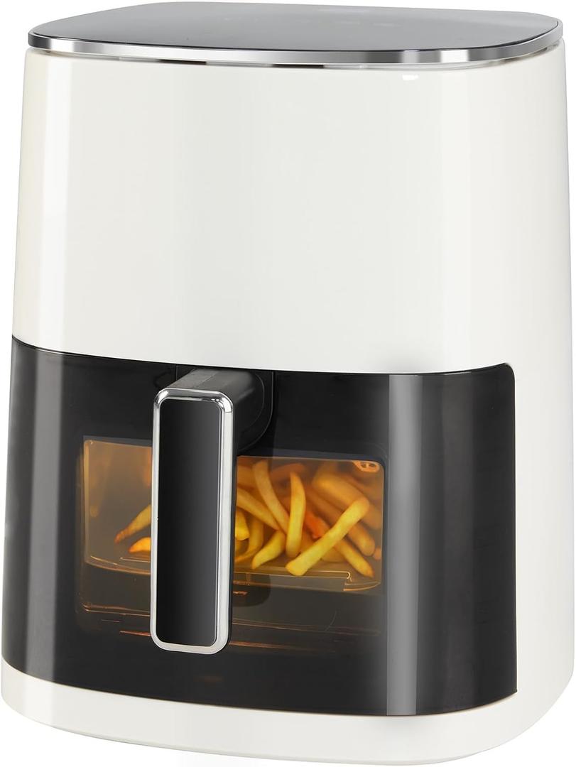OLIXIS Air Fryer 6 Quart with Window Square Air Fryer 12-in-1 Air Fry, Roast, Reheat, Dehydrate, Bake, Steam, Fries, Custard, Chicken, Wings, Sea Food, Vegetabels,400F, White (Beige)