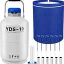 10L Liquid Nitrogen Container,Ln2 Liquid Nitrogen Dewar,Aluminum Alloy Liquid Nitrogen Tank with 6 Canisters,7-Layer Insulation,Extended Storage,Suitable for Farms,Beauty Salons,Research Institutions