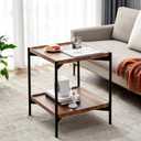 2 Tier Side Table, Small Square End Table with Sturdy Metal Legs, 20 inch Nightstand for Living Room, Bedroom, Office and Small Spaces (Walnut)
