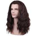 BERON Mens Brown Long Wigs With Halloween Cosplay Costume Party Wig Curly Middle Part Hair Wigs
