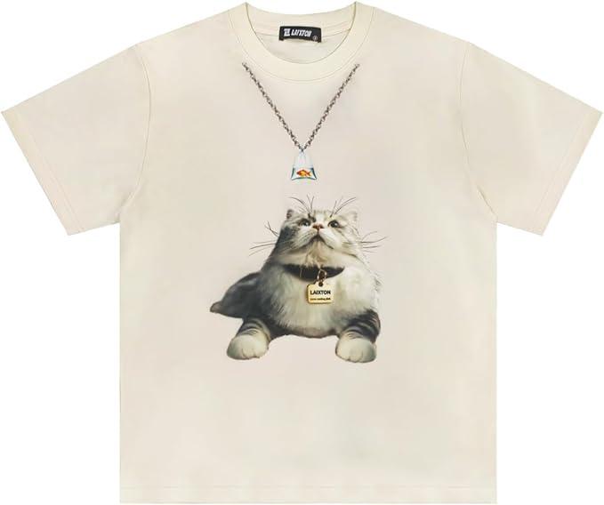 Laixton Mens Graphic Tees Shirt Unisex Printed Oversized T-Shirt Short Sleeve Streetwear Aesthetic Tee Casual Tunic Top, S