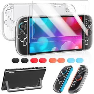 FYOUNG Protective Case for Nintendo Switch 2 2025, Slim Hard Shell for Switch 2 Accessories, Scratch&Shock Protection Cover with Screen Protector, 8 Thumb Grip (Clear, Switch 2 7.9inch)