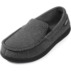 ULTRAIDEAS Men's Moc-Toe Slippers Loafer House Shoes Indoor Outdoor Memory Foam with Breathable&Warm Knit Upper (13, Charcoal Grey)