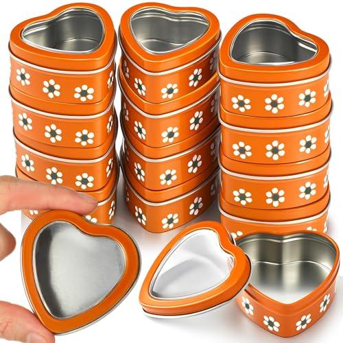 Supervitae 30 Pcs Mexican Heart Shaped Tins with Clear Lids De Barro Empty Candle Candy Tins Cielito Lindo Party Favor Gifts for Wedding Party Candle Making DIY Craft