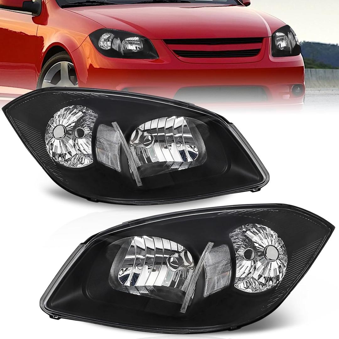 LED Projector DRL SEQ Headlight Assembly Fit for 2005-2010 Chevy Cobalt/2005-2006 Pontiac Pursuit/2007-2009 Pontiac G5 Black Housing With Amber Reflector-S