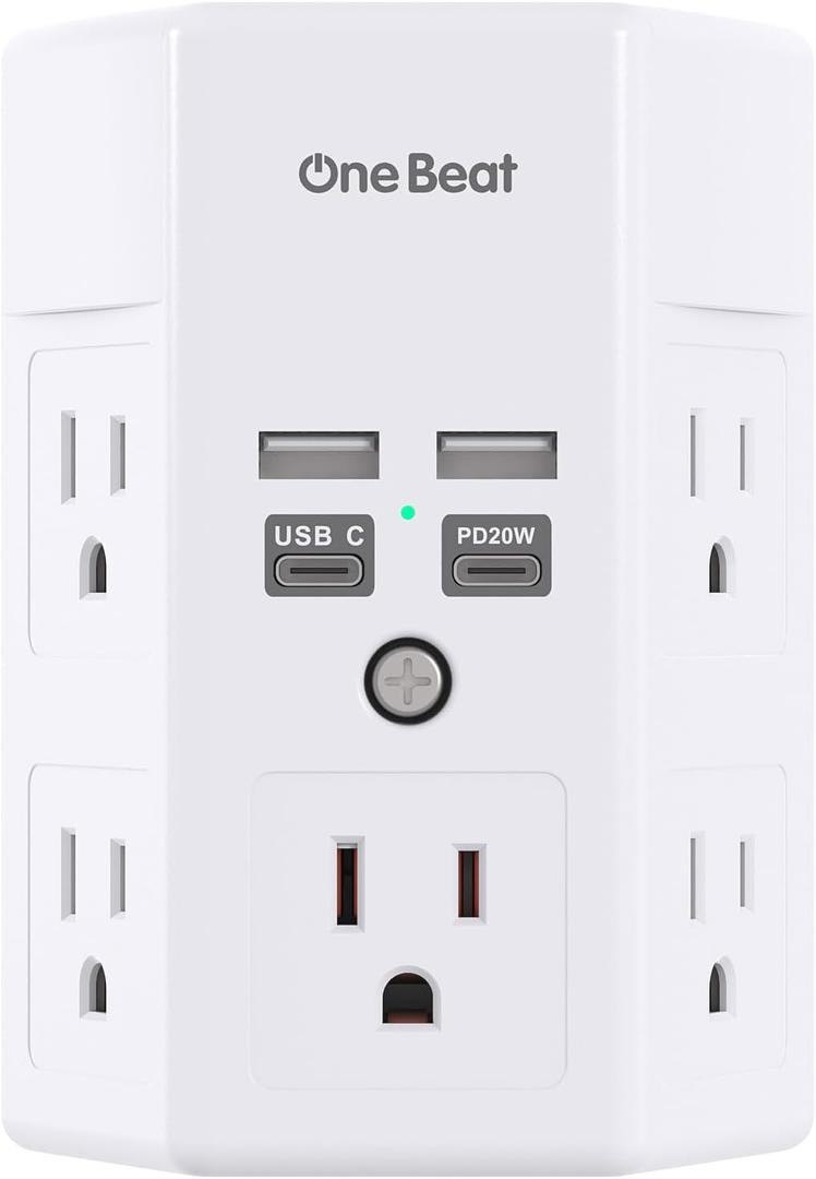 Surge Protector, 5 Outlets Extender with 4 USB Ports(USB C PD20W), 3-Side 1680J Power Strip Multi Plug Outlet Expander, USB Wall Charger, Outlet Splitter Adapter Wall Mount for Home Office(White)