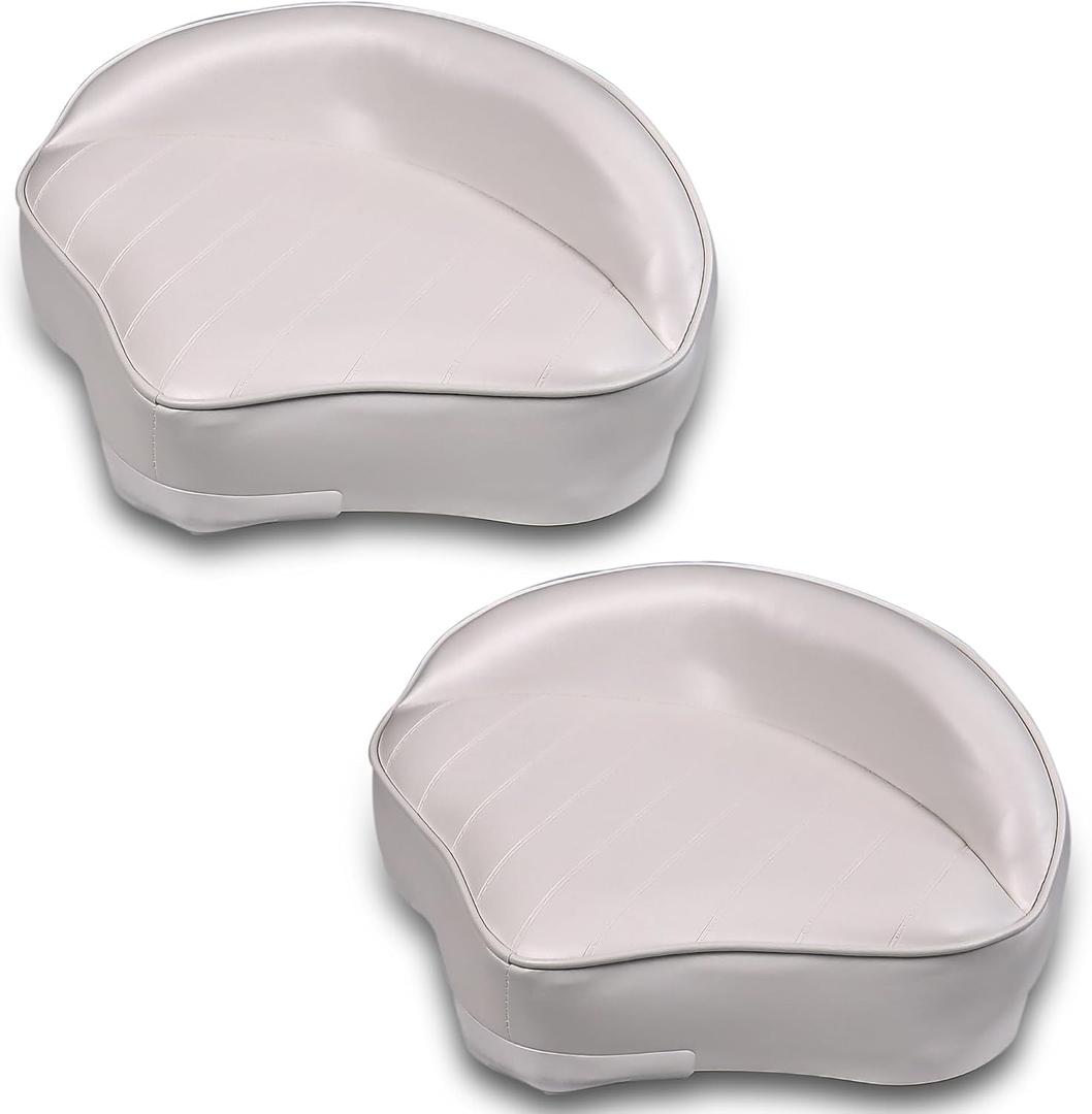 Casting Boat Seat, Pro Casting Deck Seat for Fishing Jon Bass Boat, Marine-Grade Vinyl Exterior Universal Casting Seat Boat Butt Chair, 15W x 11D x 6H, 2-Pack, White