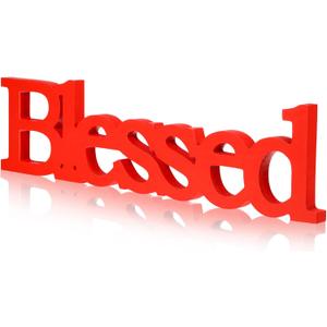 Blulu Blessed Letter Table Sign Blessed Standing Letter Table Sign Rustic Wooden Home Standing Decor for Valentine St. Patrick's Day Baby Shower First Communion Christening Decoration(Red)