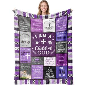 Christian Gifts for Women, Birthday Gift for Women, I Am a Child of God Blanket, Inspirational Gifts for Christians Sister, Friend, Daughter, Mom, Baptism Gifts for Girl Throw Blanket 80''x60'' Purple