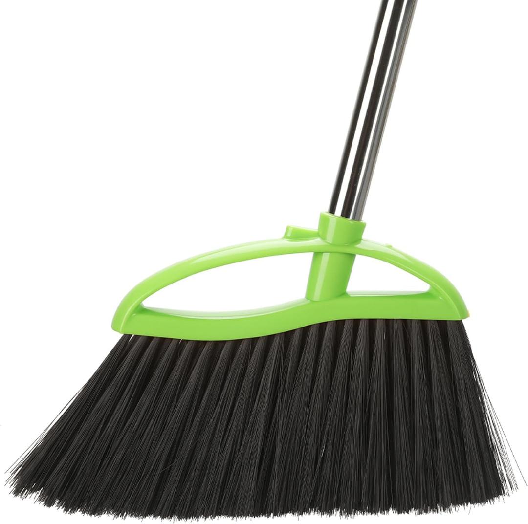 Soft Bristles Green Angle Broom with Long Handle Indoor Sweeping Broom for Home Kitchen Hardwood Floor Cleaning