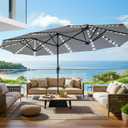SUPERJARE 13ft Outdoor Patio Umbrella with Solar Lights, Double-sided Deck Pool Umbrella with 1.5 Inch Pole, Fade Resistant Canopy, 12 Sturdy Ribs, for Porch, Market, Backyard(No Base)