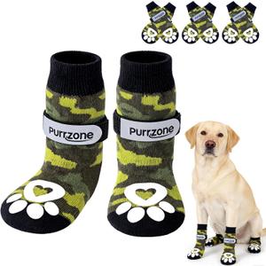6 Pcs Non-Slip Dog Socks with Paw Grips Indoor, Cute Socks for Hardwood Floors, Winter Snow, Hot Pavement, Paw Protector Socks (Green Camouflage, Extra Large)