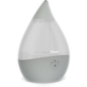 Crane Teardrop Ultrasonic Cool Mist Baby Humidifier for Nursery, Essential Oil Diffuser, Adjustable Settings, Auto Shut-Off, Grey, 0.5 Gallon
