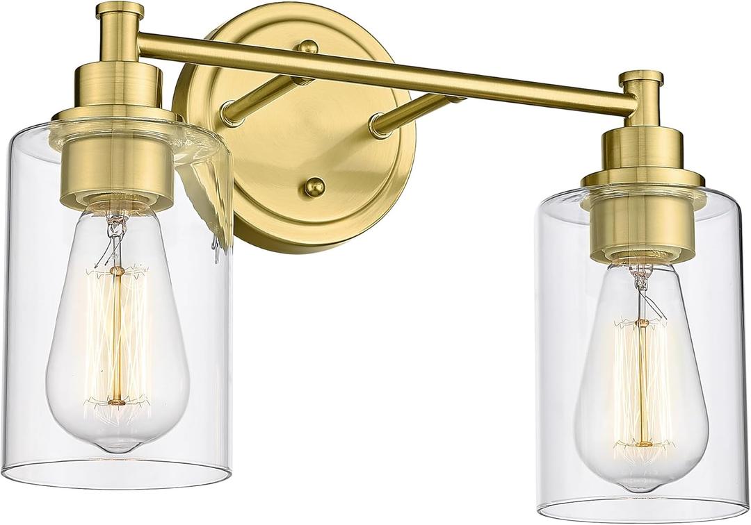 FEMILA Champagne Gold Bathroom Vanity Light, 2-Light Vanity Lighting fixtures, Modern Wall Sconce Bathroom Lighting with Claer Glass Shade, 4FYC56B-2W BG (14.3")