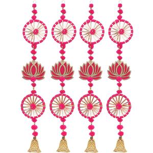 Smizzy Door Decoration | Ring Wall Hangings with Lotus for Haldi Mehandi Temple | Pooja Room Decorative Items for Home | Back Dropper Indian Diwali Decor Gift Itme(Pack of 4, Pink, 32x5 Inch Each)