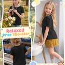 3 x VhicPlevo Girls Short Sleeve T Shirts Kids Summer Crew Neck Tops with Pocket Rolled Cuffs Loose Fit Casual Tees 5-14 Years(13-14, 11-12Y Years,Black, Yellow, (Mix Colors)