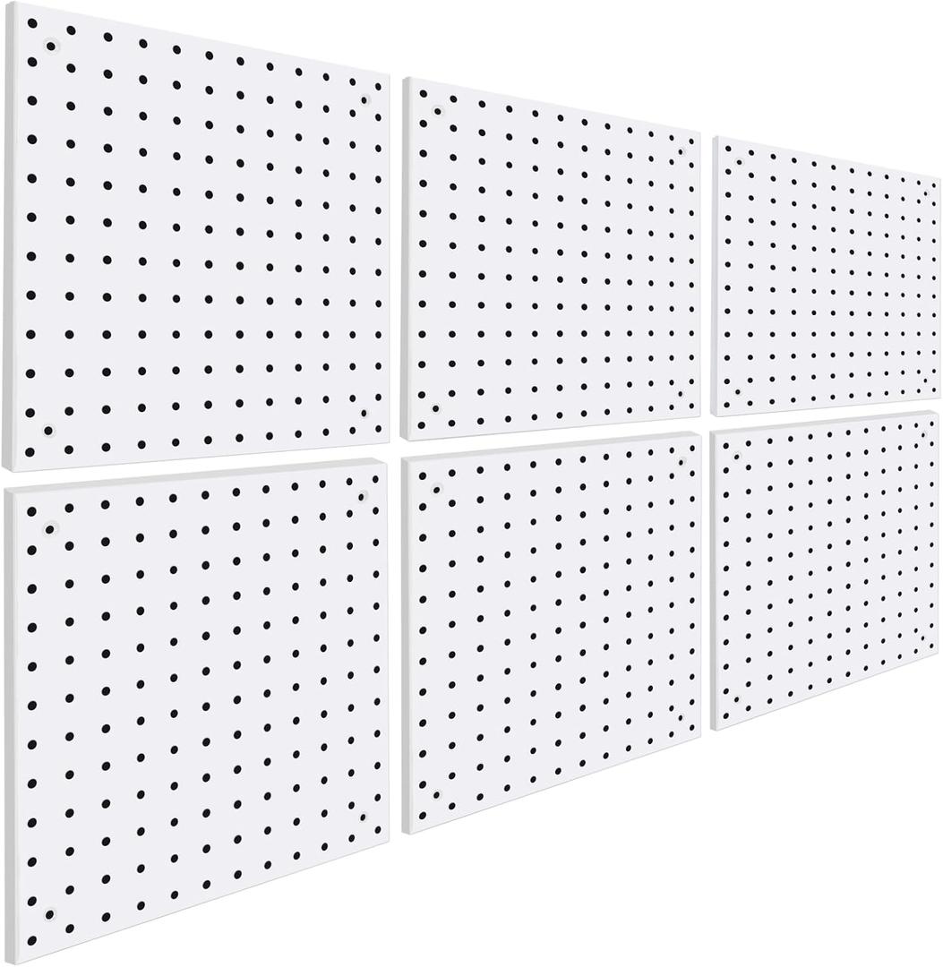 6 Pack Steel Peg Board,Universal 1/8 and 1/4 Pegboard Accessories,Ideal for Garage Tool Storage, Office Organization, Craft Room, Kitchen etc. (White, 6-12X12)