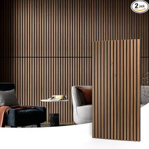 Art3d 2-Pack 96" x 24" Acoustic Slat Wood Wall and Ceiling Panels, Fluted Modern Sound Absorbing Panels, Dark Walnut