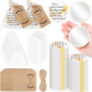 Tradder 50 Sets 2. 76" Compact Pocket Mirrors Bulk Inspirational Appreciation Gifts Small Purse Makeup Mirrors for Women Employee Wedding Bridal Souvenir Bags(Gold and White)