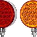 2PCS 4" Round Double Face Pedestal Fender Lights, 48 LED Turn Signal Lights Pearl Red/Amber Reflective Lights Brake Turn Marker Tail Lights for Truck Trailer Towing