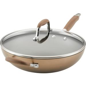 Anolon Advanced Home Hard Anodized Nonstick Deep Frying Skillet with Lid, 12-Inch Ultimate Pan, Bronze